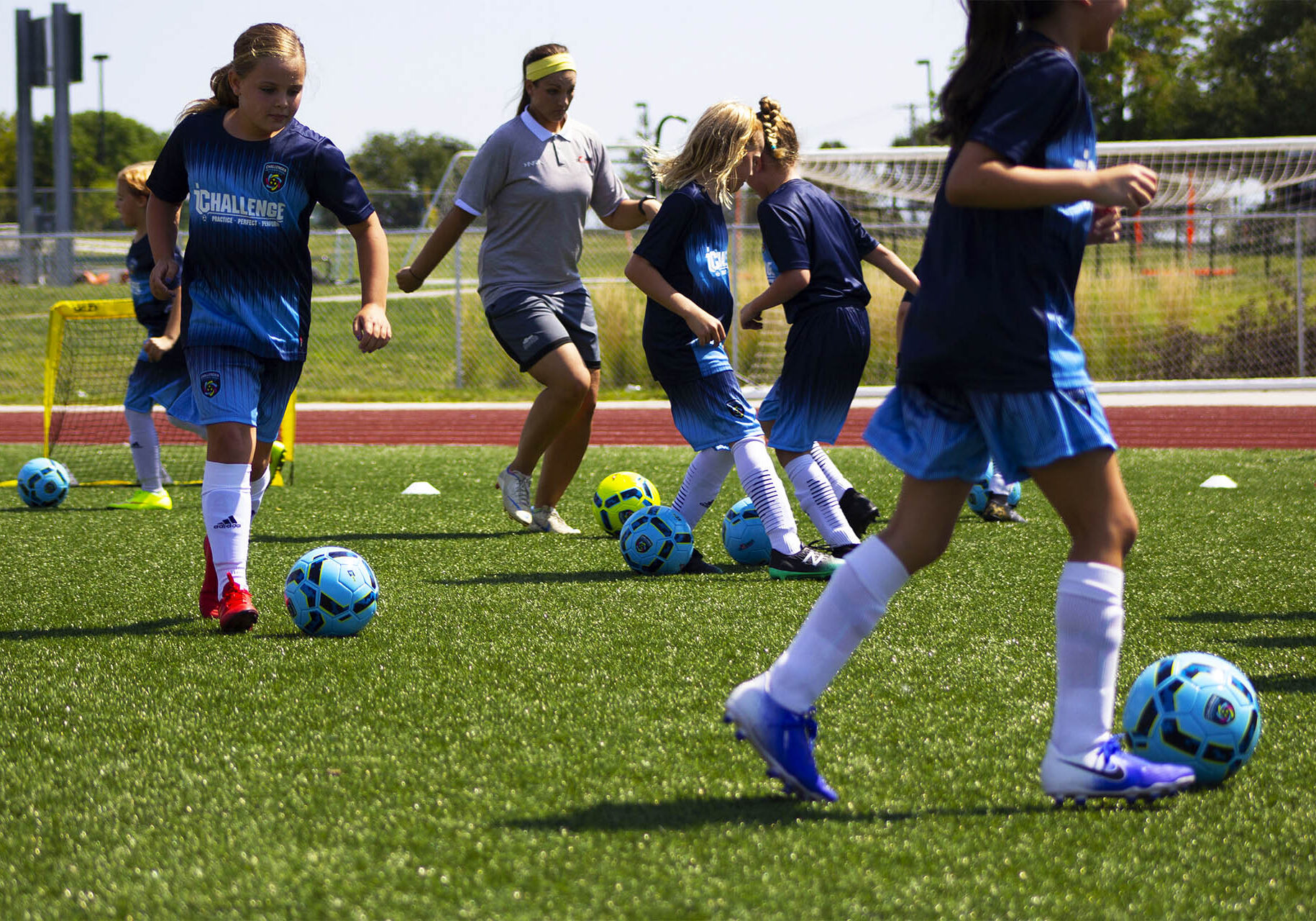 kids training on camp with coach